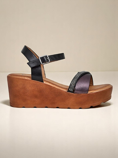 Sandale cu wedeguri Royalfashion pentru femei cu strasuri și sclipici Aurora Glow