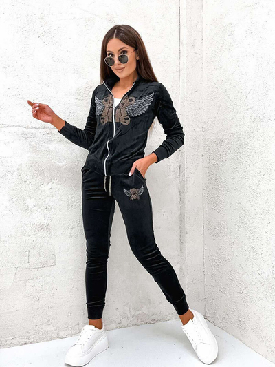 Royalfashion Set pulover negru de damă cu zirconii