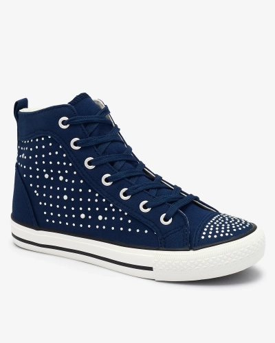 Adidași cu vârf înalt albastru marin, cu zirconii Totulu- Footwear