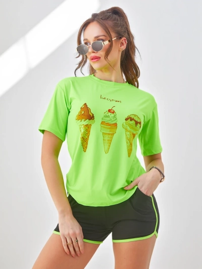 Set sportiv Royalfashion pentru femei, cu tricou și pantaloni scurți Ice Cream