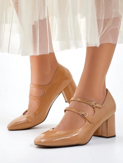 Royalfashion Pantofi cu toc din piele lăcuită pentru femei, cu curele Ovinna