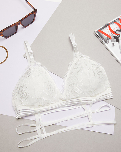 Sutien alb dama cu dantela si dungi - Lenjerie intima