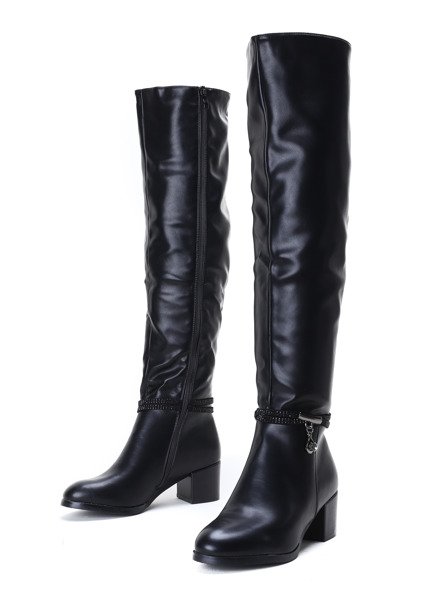 Czarne kozaki na niskim słupku Jacqueline - Obuwie