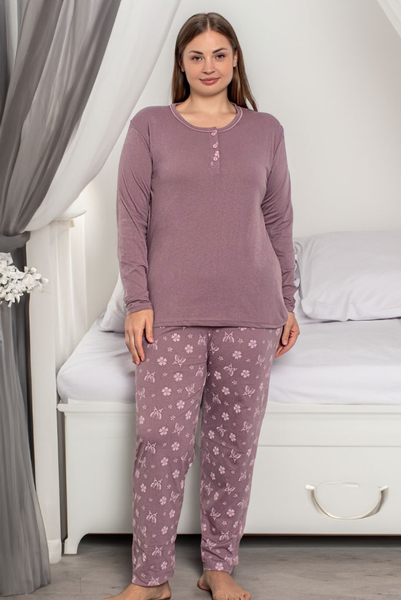 Royalfashion Pijamale din bumbac pentru femei, 2 piese, cu model fluture, MARIME MARE