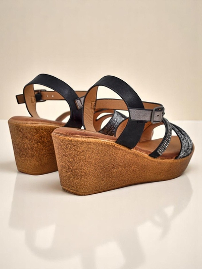 Sandale cu toc wedge pentru femei Royalfashion cu pietre strălucitoare și sclipici Eclat
