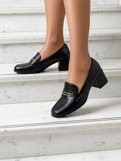Asolo Elegante Negru cu Toc Gros