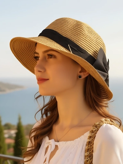 Royalfashion Pălărie de paie pentru femei Belle Ribbon