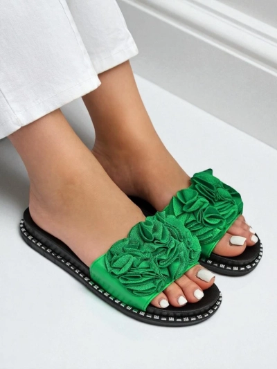 Royalfashion Papuci de damă cu talpă joasă Flora Verde