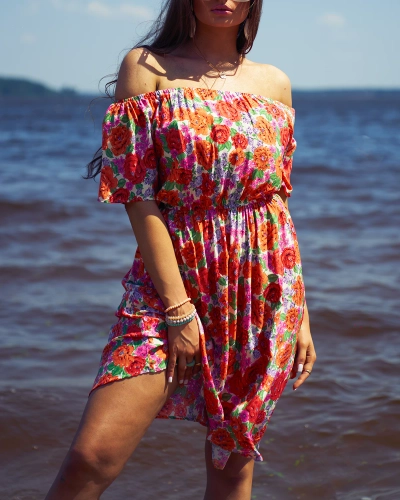 Royalfashion Rochie mini florală pentru femei a'la hiszpanka în roșu