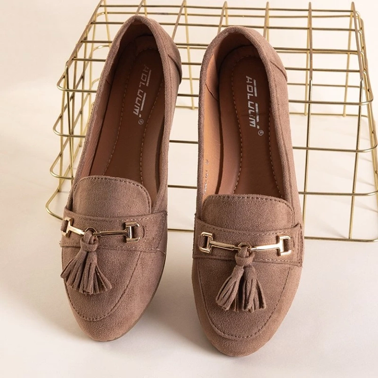 OUTLET Mocasini din piele ecologică de culoare maro deschis cu franjuri Catriona - pantofi