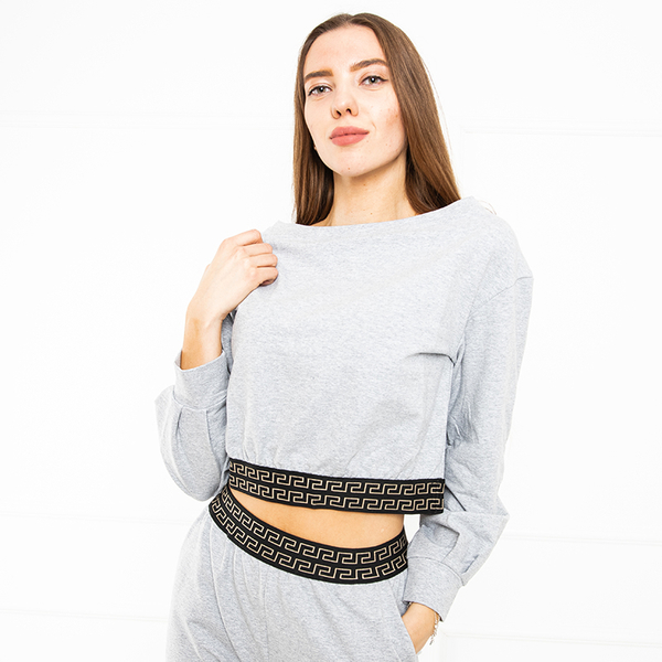 Hanorac crop top damă gri deschis - Îmbrăcăminte