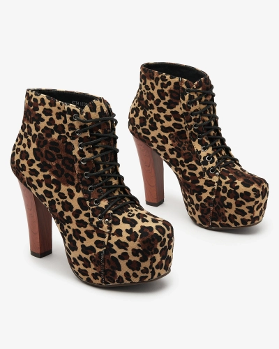 Royalfashion Cizme înalte stiletto bej pentru femei cu imprimeu leopard Seficone