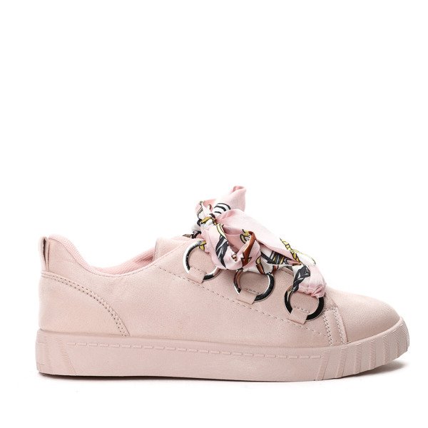 Jasnoróżowe tenisówki ze wstążką Cindy- Obuwie