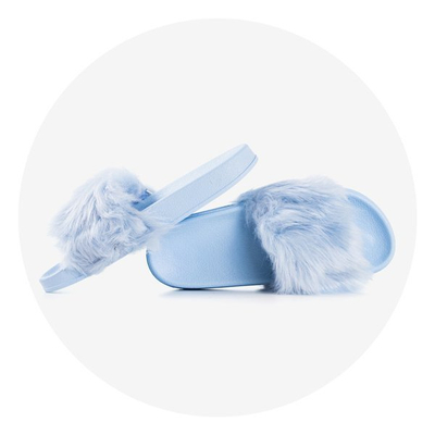 Papuci albaștri cu blană Millie - Încălțăminte
