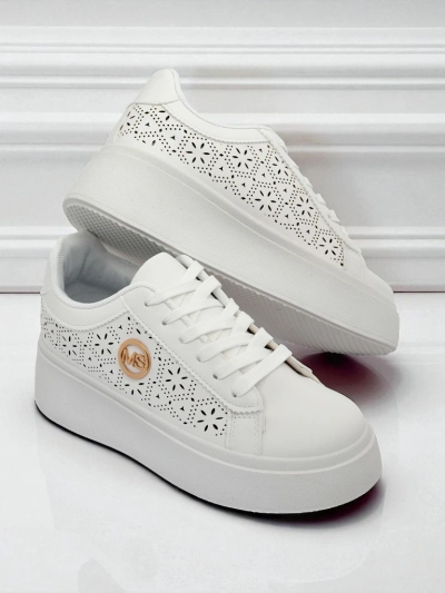 Sneakers damski Aelia Royalfashion pe platformă albi ajour ecru