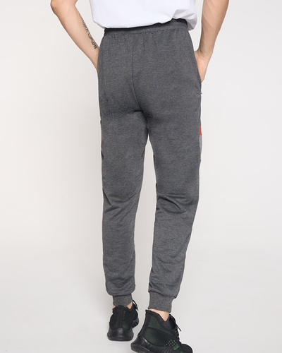 Pantaloni de trening pentru bărbați gri închis cu inscripții - Îmbrăcăminte