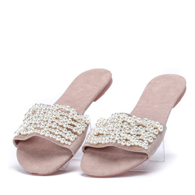 Różowe klapki z koralikami Amely - Obuwie