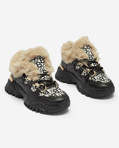 Pantofi sport de damă cu blană de culoare neagră Reyma- Footwear