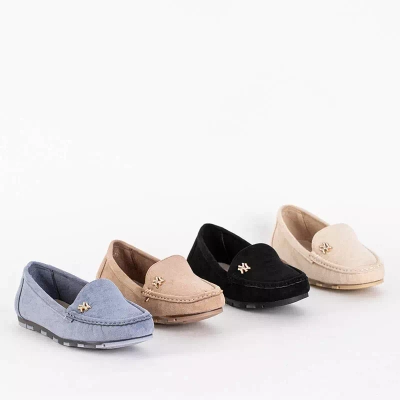 OUTLET Mocasini de dama bej din piele intoarsa ecologica cu decor Pixila - Incaltaminte