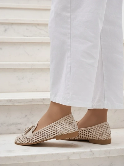 Mocasini bej Royalfashion Primavera Aelia din țesătură cu vârf migdalat