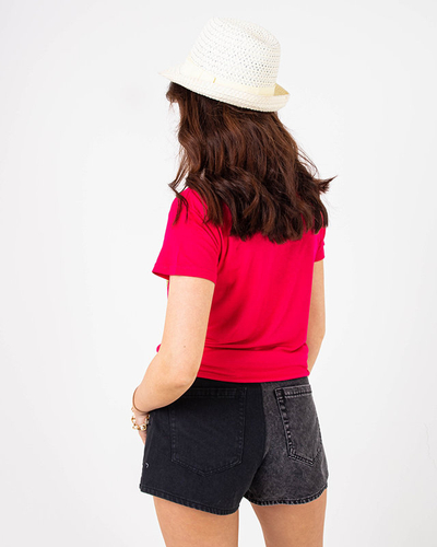 Tricou de damă fucsia cu coroană și paiete - Îmbrăcăminte