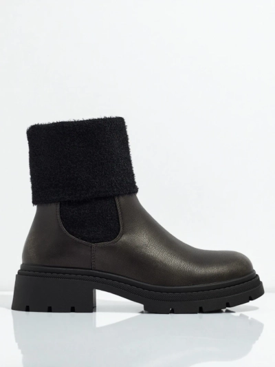 Botine de damă din piele ecologică cu blană Kesy