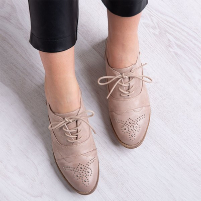 Różowe półbuty na płaskim obcasie z dżetami Nose - Obuwie