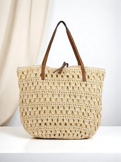 Royalfashion Geantă de damă mare din paie natural clasic