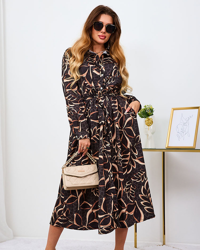 Royalfashion Rochie maxi pentru femei cu model negru și maro deschis