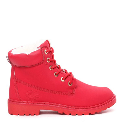 Czerwone, ocieplane traperki Reda- Obuwie
