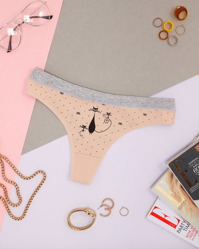 Tanga de dama bej cu imprimeu - Lenjerie intima