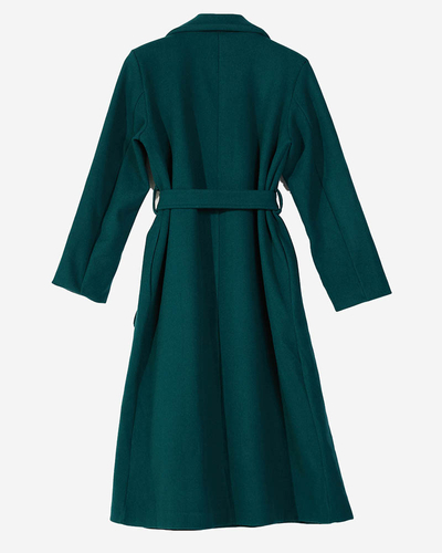 Palton lung de damă verde închis cu curea- Îmbrăcăminte