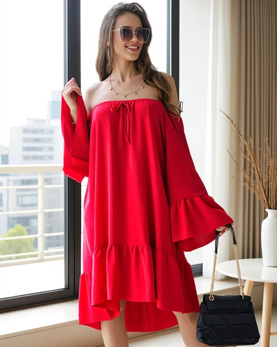 Rochie off-the-shoulder pentru femei Royalfashion, cu volane, supradimensionată