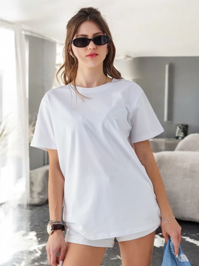 Royalfashion Tricou Casual din Bumbac pentru Femei cu Gât Rotund