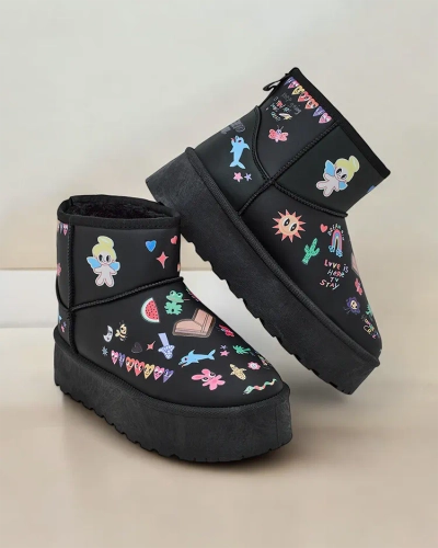 Royalfashion Ghete scurte de iarnă pentru femei în stil bocanci cu autocolante Hanaga