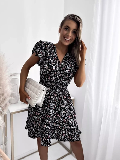 Royalfashion Rochie mini de damă neagră cu motiv floral