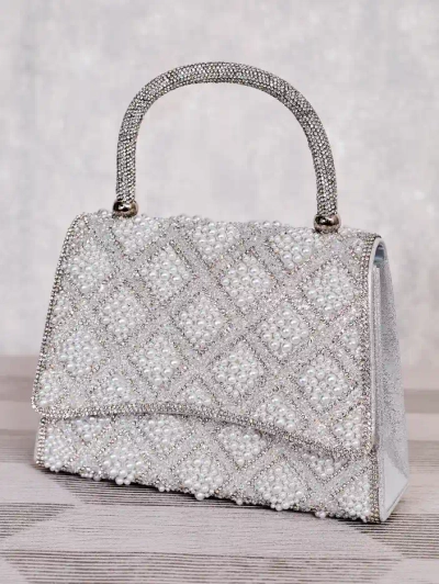 Royalfashion Mică geantă de mână pentru femei cu strasuri și perle