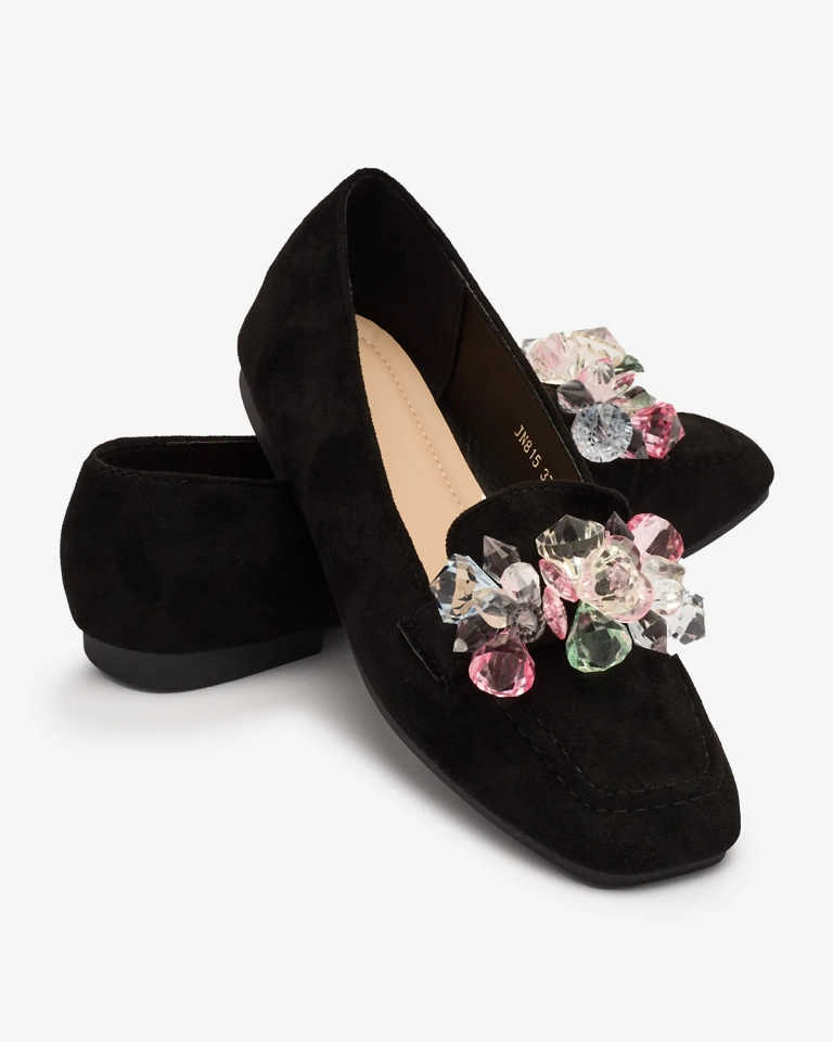 Royalfashion Mocasini negri pentru femei cu cristale colorate Setmika
