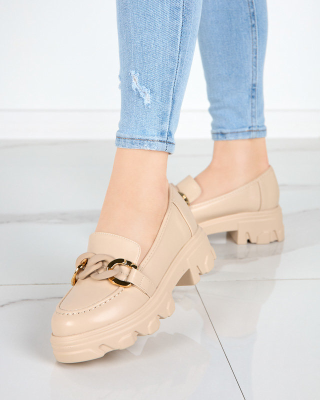 OUTLET Pantofi dama bej cu talpa groasa cu decor Simero - Incaltaminte