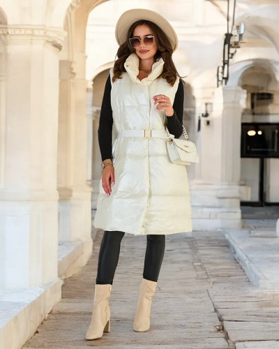 Royalfashion Vestă lungă pentru femei a'la leather