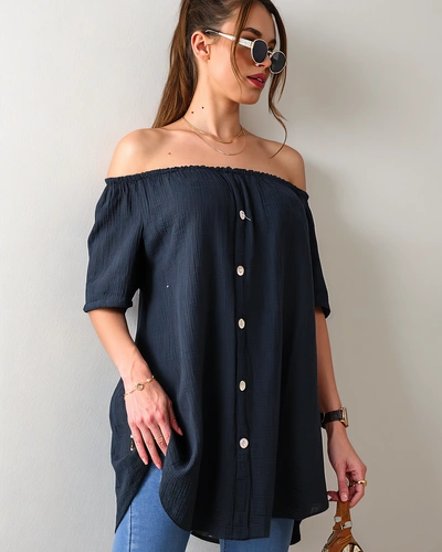 Bluza din bumbac pentru femei Royalfashion inspirată de stilul spaniol, cu butoane decorative