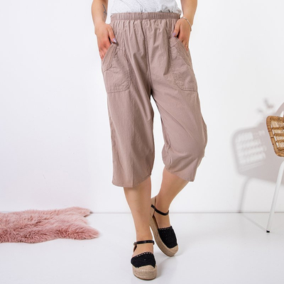 Pantaloni drepți 3/4 pentru femei, de culoare kaki PLUS SIZE - Haine