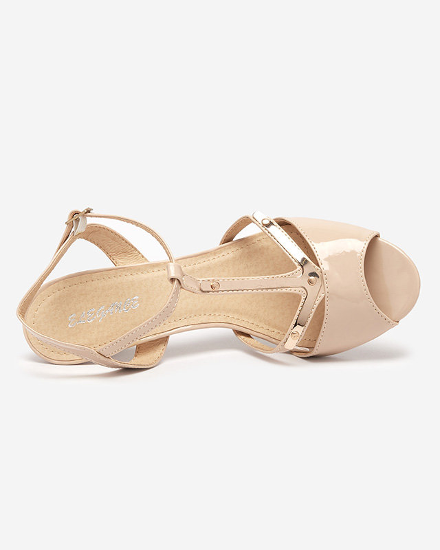 OUTLET Sandale dama bej lacuite pe toc inalt Netisa - Incaltaminte