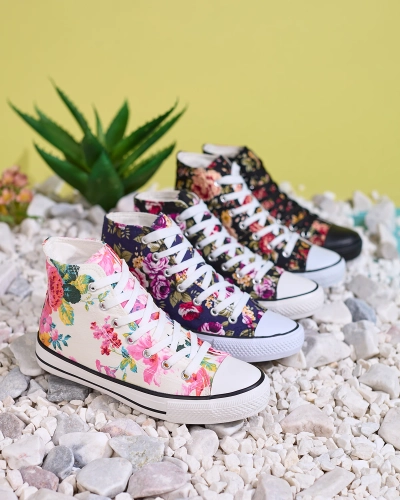 Royalfashion Adidași înalți negri de damă cu model floral Soxic