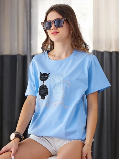 Tricou din bumbac pentru femei Royalfashion cu pisicuțe