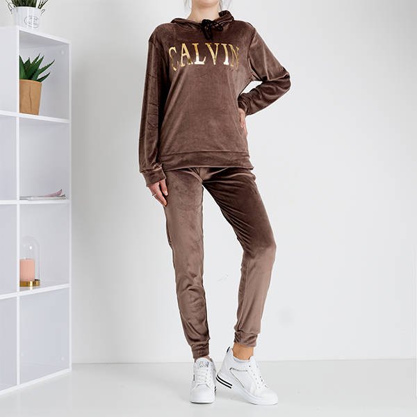 Hanorac de dama maro cu inscripție - Îmbrăcăminte