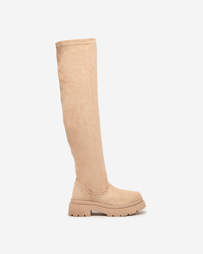 Royalfashion Cizme peste genunchi de damă bej Ridesa
