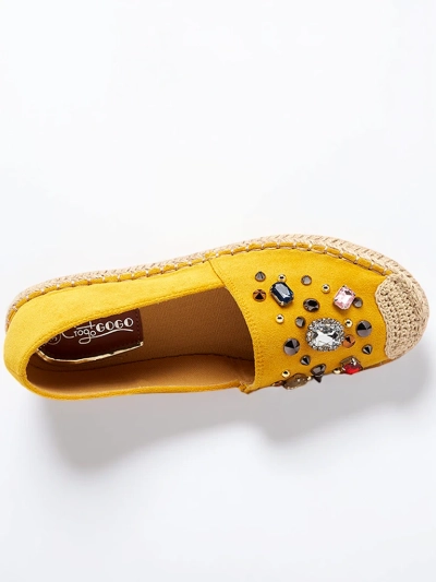Espadrile de damă galbene din piele de căprioară ecologică cu zirconii cubi Mediros - Încălțăminte