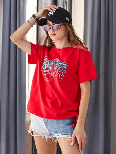 Royalfashion Tricou din bumbac pentru femei LOVE cu strasuri