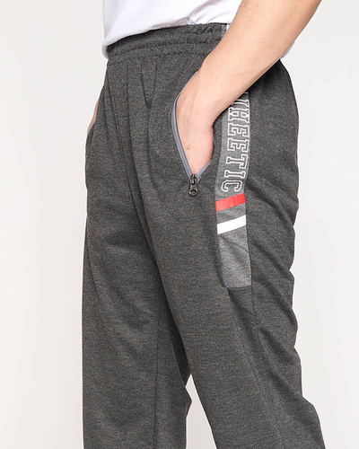 Pantaloni de trening pentru bărbați gri închis cu inscripții - Îmbrăcăminte